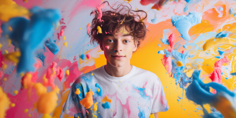 Obraz na płótnie Canvas vibrant portrait of a teenager feeling creative. 