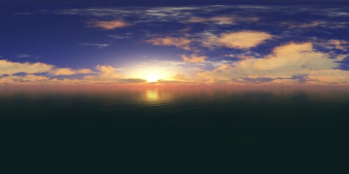 panorama of sea sunset. Environment map. HDRI map. Equirectangular projection. Spherical panorama. landscape 3d rendering