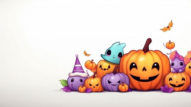 A group of pumpkins with faces and hats