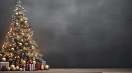 A decorated christmas tree with presents in front of it