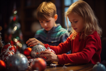 Children are waiting and celebrating Christmas and New Year. Generative AI