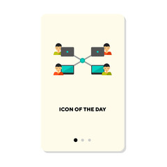 Business communication flat vector icon. Businessmen with laptops isolated sign. Business strategy concept. Vector illustration symbol elements for web design