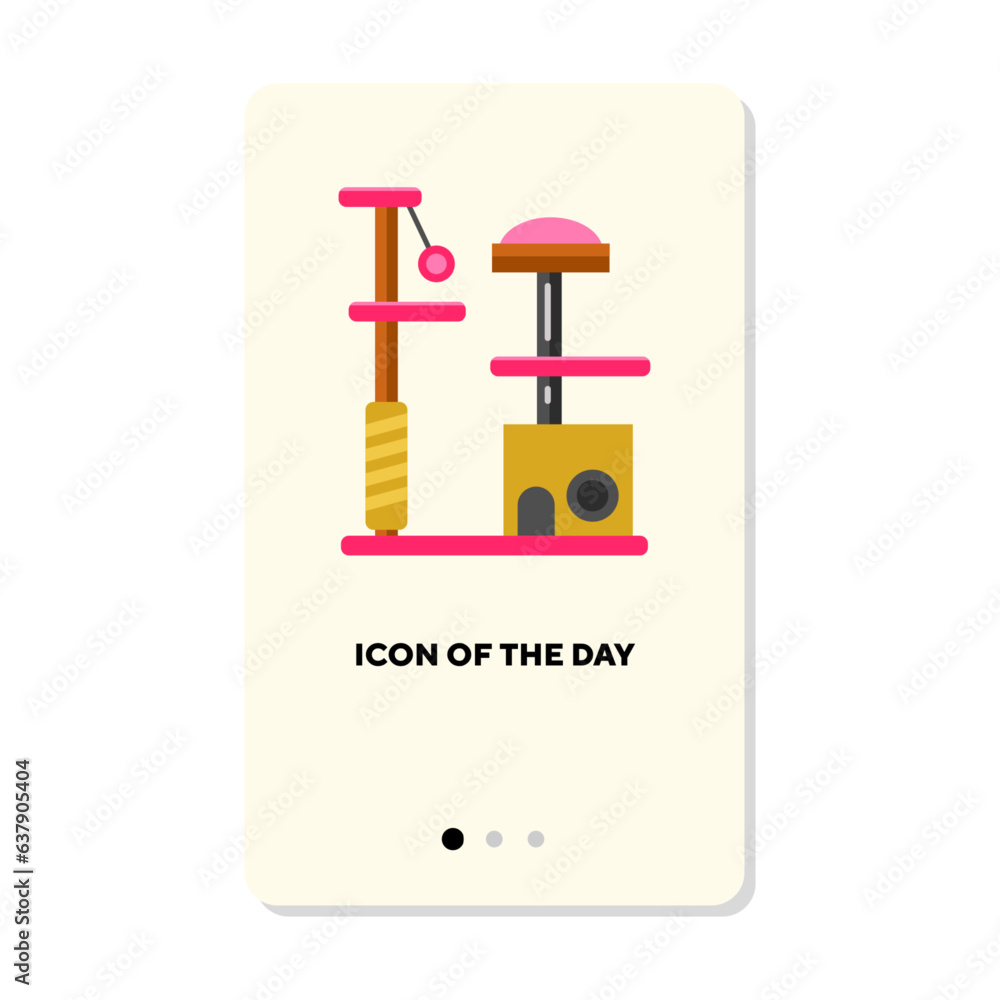 Poster tiered playground with scratching post on white background. cat stuff cartoon illustration. pets and