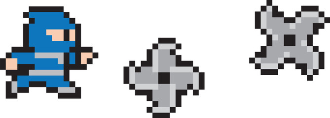 ゲーム風ドット絵　忍者と手裏剣 © mogtani