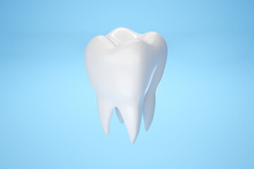 Healthy white teeth on blue background 3D rendering.