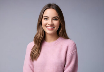 Fototapeta premium European UK USA Australian American Canadian female, smiling woman and girl wearing sweater portrait, winter, cold weather 