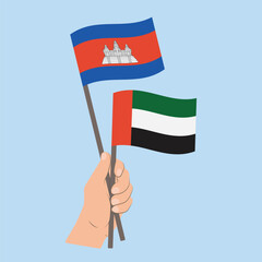 Flags of Cambodia and the United Arab Emirates, Hand Holding flags