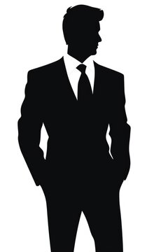 recommend clip art: A silhouette of a man in a suit and tie. Digital image. Businessman man.
