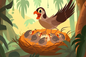 Cartoon Bird Tail in the Nest