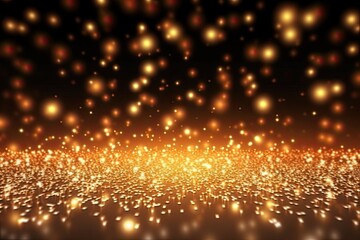 Obraz premium Gold bokeh light background, Christmas glowing bokeh confetti and sparkle texture overlay for your design. Sparkling gold dust abstract golden luxury decoration background.
