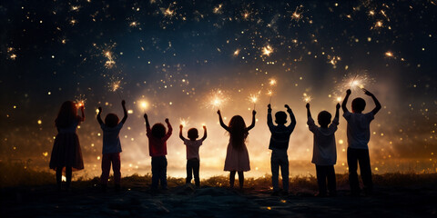 Fototapeta premium child have fun with sparkler for birthday party. Generative AI