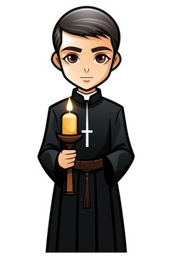 recommend clip art: A cartoon monk holding a lit candle. Digital image.