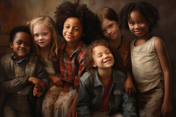 Fototapeta premium diverse group of children from various cultural back playing together. Generative AI