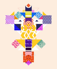 Abstract art geometric composition. Decoration colorful poster of patterned squares.