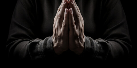 hands in prayer raised to the sky.   - obrazy, fototapety, plakaty