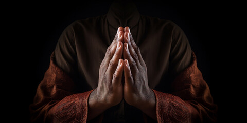 hands in prayer raised to the sky.  