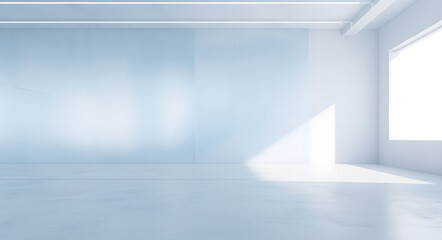 empty white room with wall and large windows