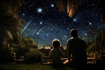 children watch the amazing starry sky