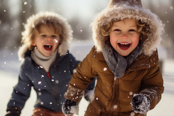 Children have fun playing winter games.  