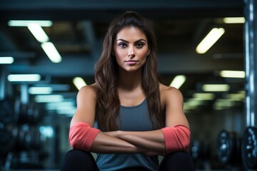 Fototapeta na wymiar female at the gym workout promo advertisement 