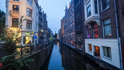 Channel in the center of Amsterdam on Holland