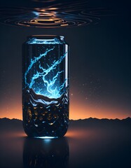 Photo of a soda can featuring a striking lightning design