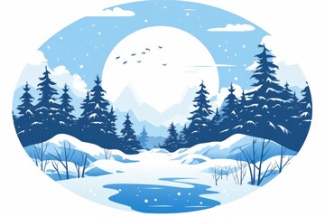 Serene winter landscape with snow. Beautiful illustration picture. Generative AI