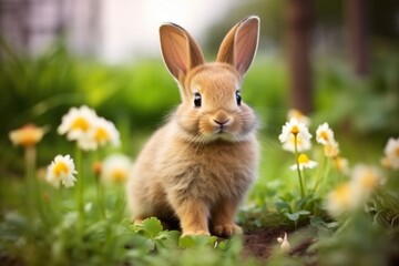 Fototapeta premium Cute Easter Bunny in the garden - stock picture