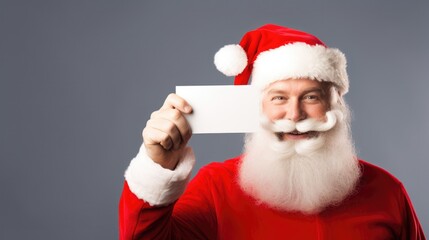 Santa Clause presenting a gift card - stock picture