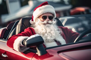 Santa Clause traveling in a modern sports car - stock picture