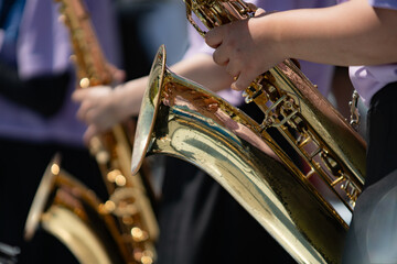 高校野球の応援をする吹奏楽部員