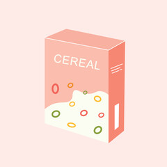 Cereal box with multicolor ring cereal on it. A carton cereal box on isolated white background.Vector illustration