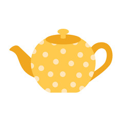 A retro yellow ceramic teapot on isolated white background.Vector illustration