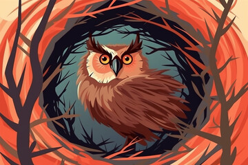 cartoon owl tail in the nest