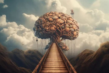 Foto op Canvas A large brain painting displayed on a bridge © Marius F