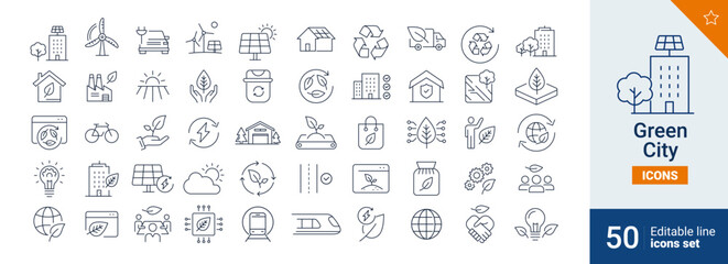 City icons Pixel perfect. Town, energy, plant, ....