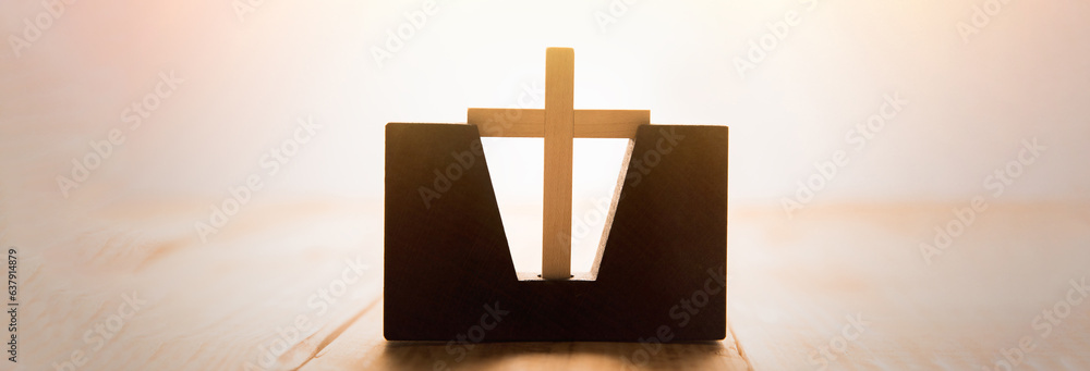 Wall mural wooden cross on table - Wall murals