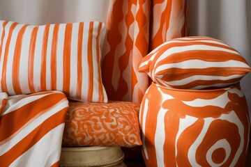 An elegant orange and white vase placed on a stylish table