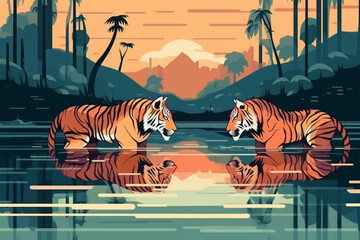 cartoon tail pair of tigers 