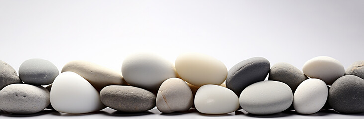 Fototapeta na wymiar Stones are arranged on a horizontal white background.