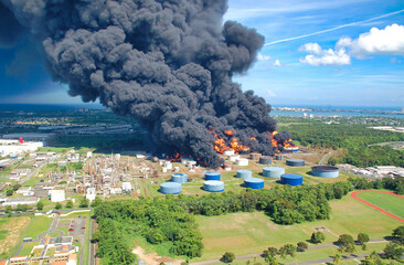 A huge fire broke out on the territory of a large oil depot, which raised a lot of black smoke into...