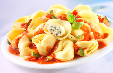  Gefuellte Tortellini mit Paprika und Basilikum