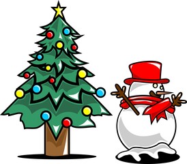 snowman with christmas tree