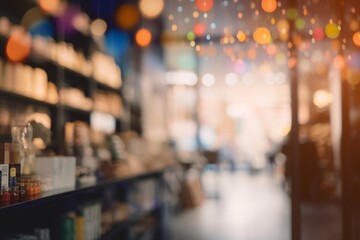 Blurred image of a store with a variety of liquor bottles