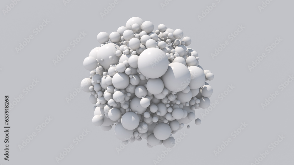 Wall mural group of white balls morphing. white background. abstract monochrome illustration, 3d render.