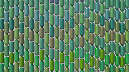 Group of green, brown shapes. Abstract illustration, 3d render.