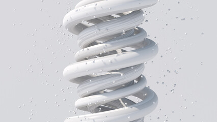 White spirals and particles. Abstract monochrome illustration, 3d render.