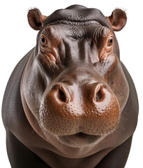 Portrait of a hippopotamus isolated on a white background as transparent PNG, african animal