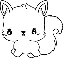 Kawaii Squirrel Coloring Page, Cute Forest Animal Coloring Page
