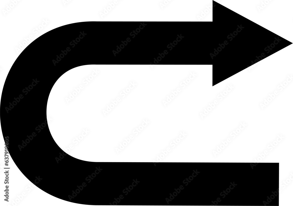 Fototapete black go back return arrow icon, simple vector u turn shape pointer flat design pictogram concept ve